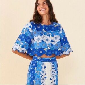 Farm Rio blue flower stripes crop top